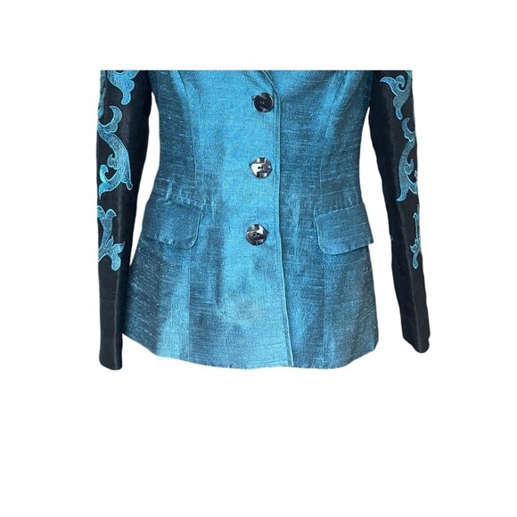Vtg Silk Womens Blazer 12 Flame Sleeves Avante Garde Statement Bold Embroidered - Picture 3 of 9